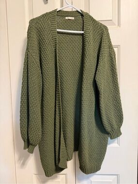 Olive Open-Front Knit Cardigan